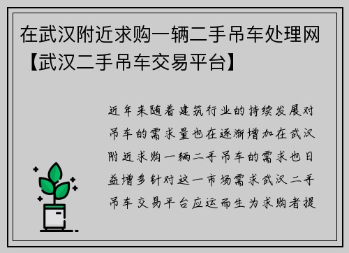 在武汉附近求购一辆二手吊车处理网【武汉二手吊车交易平台】