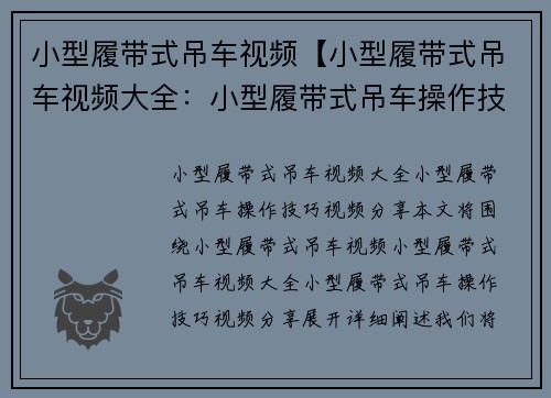 小型履带式吊车视频【小型履带式吊车视频大全：小型履带式吊车操作技巧视频分享】