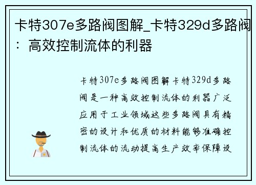 卡特307e多路阀图解_卡特329d多路阀：高效控制流体的利器