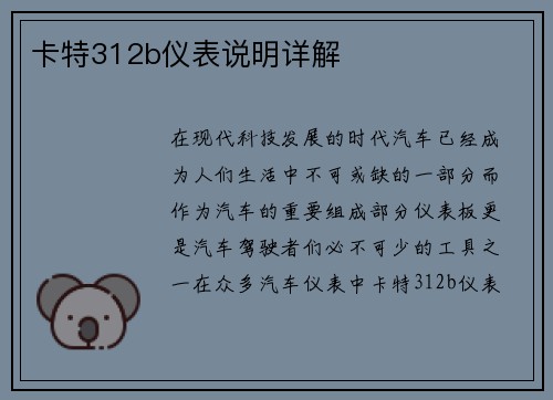 卡特312b仪表说明详解