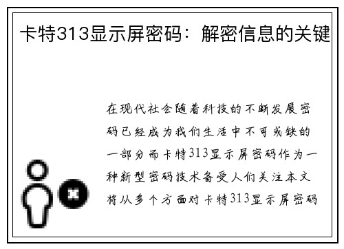 卡特313显示屏密码：解密信息的关键
