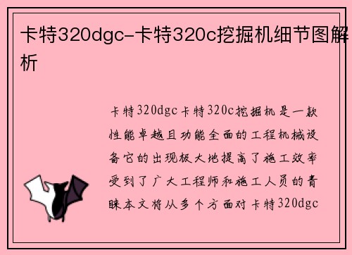 卡特320dgc-卡特320c挖掘机细节图解析