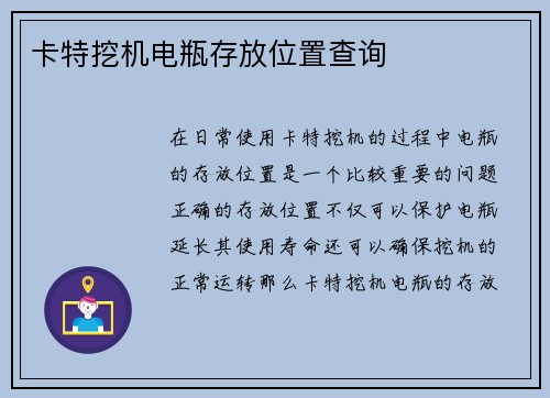 卡特挖机电瓶存放位置查询