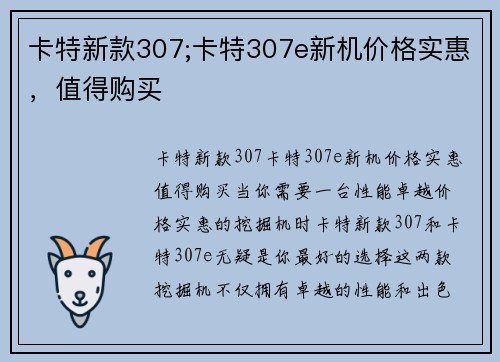 卡特新款307;卡特307e新机价格实惠，值得购买