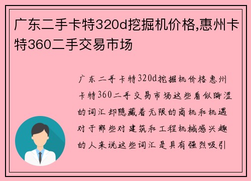 广东二手卡特320d挖掘机价格,惠州卡特360二手交易市场